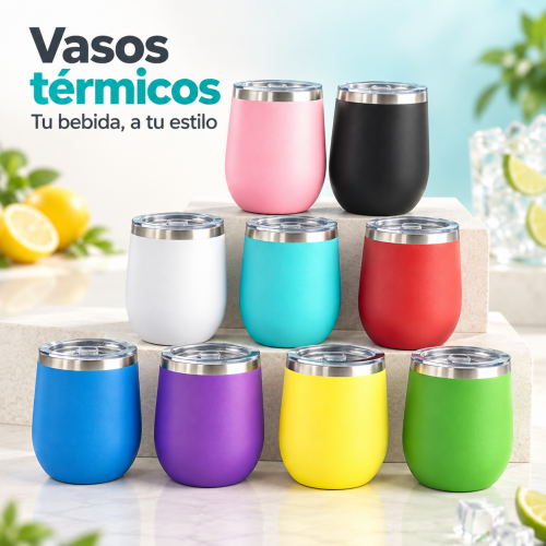 Taza termo de acero inoxidable de 12oz colores surtidos, venta al por mayor.