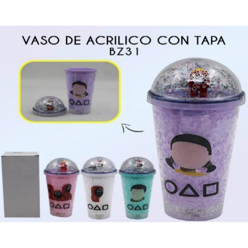 Vaso de acrilico con tapa,con luz led,diseño del juego del calamar de 450ml BZ31