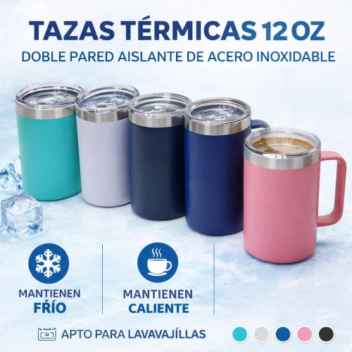 Taza termo de 12oz acero inoxidable con tapa transparente. para conservar el calor del café, té y otras bebidas por más tiempo. Ideal para oficina, hogar o uso diario. Venta por mayoreo