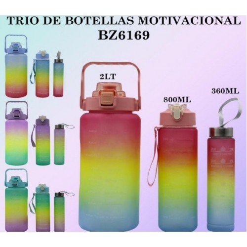 Trío de botellas motivacional con pegatinas 3D BZ6169