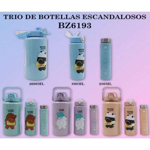 Trío de botellas de agua motivacionales Juego 3 PZS,  2000ml+800ML+ 280ML,con pegatinas BZ6193