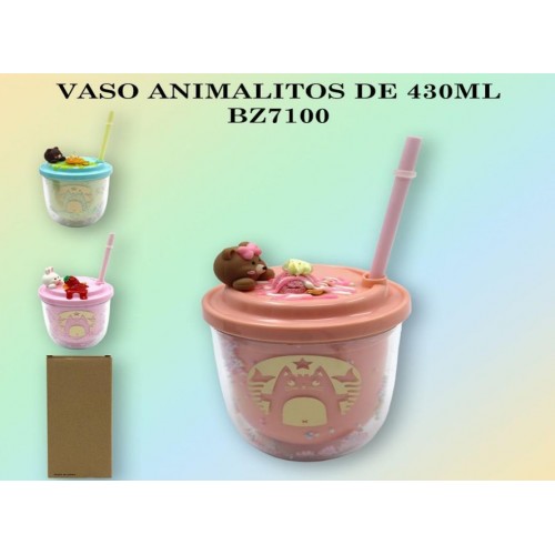 Vaso de 430ml con osito y conejito y popote BZ7100