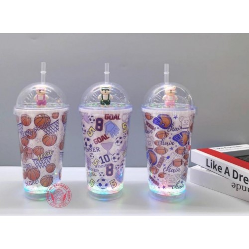 Vaso De Acrilico de diseño de deportes,Con Tapa Popote Y Luz Led,DE 500ML BZ7105