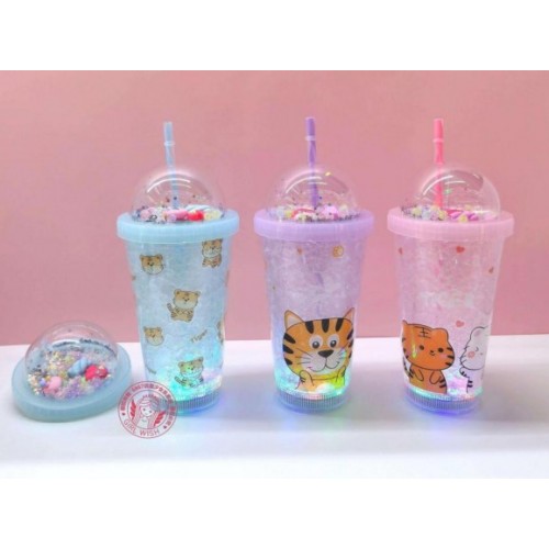 Vaso De Acrilico de diseño de gatitos,Con Tapa Popote Y Luz Led,DE 500ML BZ7115