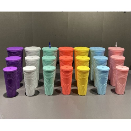 Trió de vasos con popotes diamante texturizado tipo Starbucks de 1100ml*710ml*450ml BZ7127