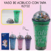 Vaso de acrílico con tapa diseño unicornios con luz led 450 ml BZ722