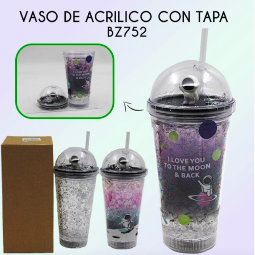 Vaso de acrílico con tapa y luz led, de diseño espacial de 450ML