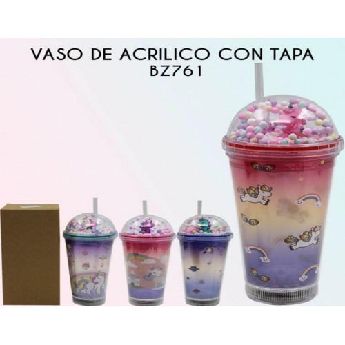 Vaso de acrilico con tapa y popote incluye luz 460ml BZ761