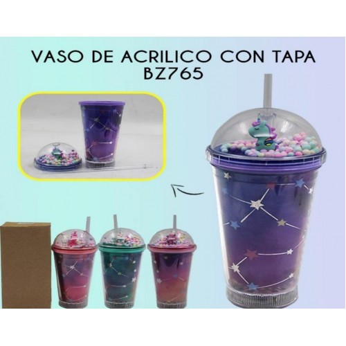 Vaso de acrilico con tapa con unicornio con luz 460ml BZ765