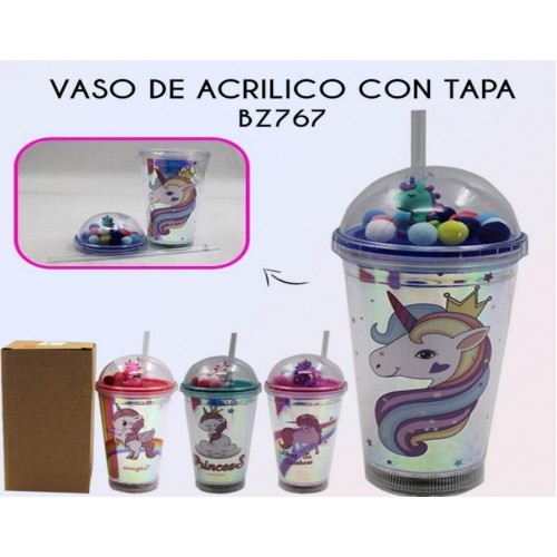 Vaso de acrilico con tapa domo y popote, con luz capacidad 460ml BZ767