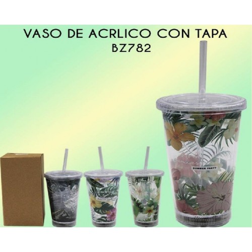 Vaso de acrilico con tapa de 380ml con luz RGB BZ782