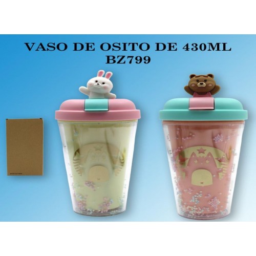 Vaso de plástico con osito y conejito 430ml BZ799