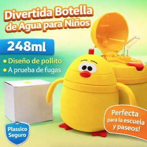 Botella de agua infantil con diseño en forma de pollo, ideal para niños. Diseño divertido con tapa, perfecta para escuela, paseos y uso diario. Venta por mayoreo