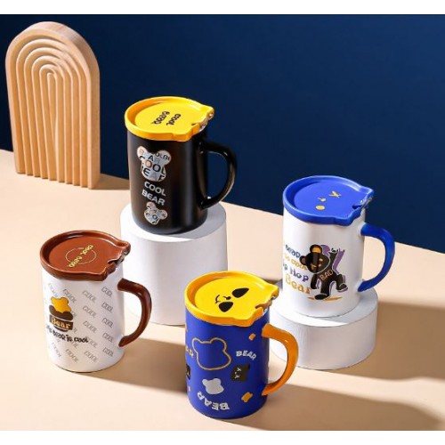 Taza ceramica de Oso con cuchara y tapa de 380ml BZ930