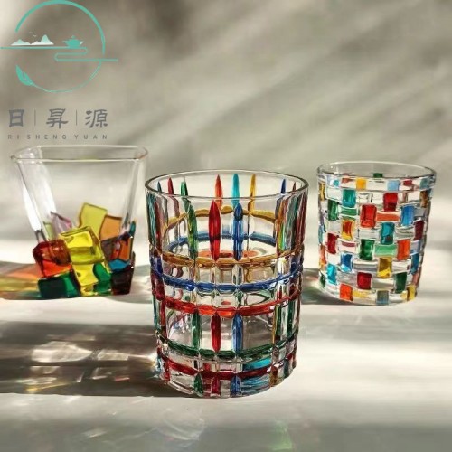 Taza de whisky  colorida pintada a mano , MAYOREO BZ982