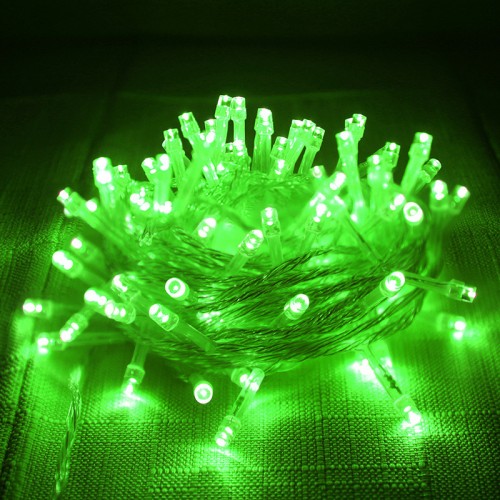 Serie LED color verde de 4 metros con 50 focos, cable transparente. ideal para decorar interiores, exteriores y fiestas. C50V