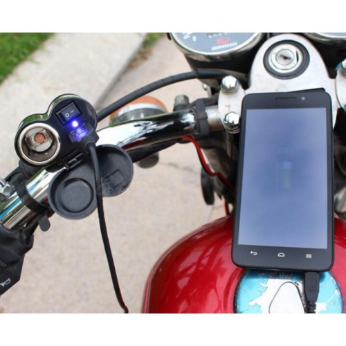 Cargador para motocicleta 2 en 1, cargador para teléfono y encendedor CC27