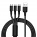 Cable de carga diseño 3 en 1 incluye conectores Type-C, Micro USB y Lightning, ideal para teléfonos Android y iPhon. Venta al por mayor CDX-5016