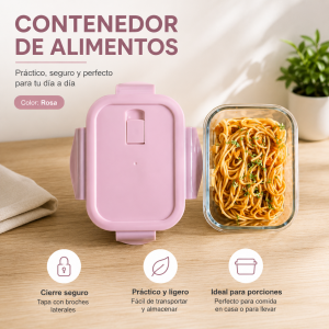 Contenedor de alimentos rosa con tapa por mayoreo 1040ML