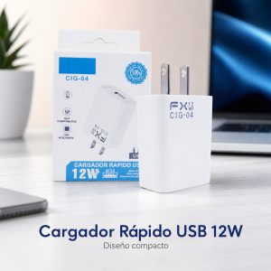Cubo cargador USB de 12W con carga rápida y diseño compacto. Ideal para dispositivos compatibles. Venta por mayoreo