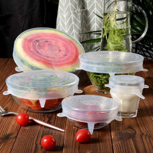 Tapas elásticas de silicona, set de 6 piezas, reutilizables, ajustables de 6.5 a 20 cm, para recipientes y alimentos, venta por mayoreo, CJ-2065