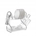 Escurridor de platos de acero inoxidable con dos niveles, porta cubiertos y escurridor lateral. Diseño funcional, resistente y moderno para tu cocina. Venta al por mayor CJ-2084