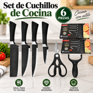 Set de cuchillos de cocina con 6 piezas, ideal para preparación de alimentos. Venta por mayoreo