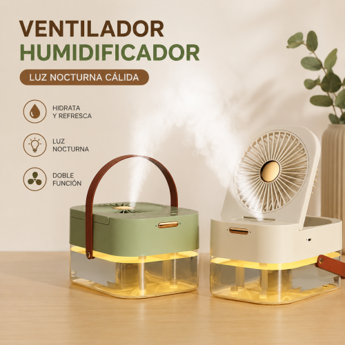 Ventilador con humidificador y tanque de 2L. Ideal para refrescar espacios pequeños. Diseño compacto. Venta por mayoreo