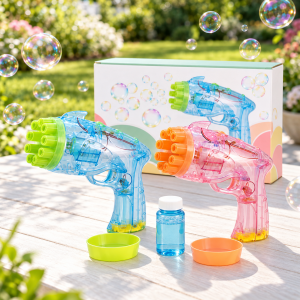 Pistola de burbujas con luces LED, en colores surtidos. Venta por mayoreo
