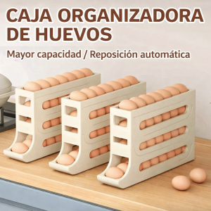 Dispensador automático de huevos con sistema de caída por gravedad, ideal para organizar y ahorrar espacio en el refrigerador. Práctico, resistente y fácil de usar. Venta por mayoreo CL-576.