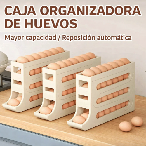 Dispensador automático de huevos con sistema de caída por gravedad, ideal para organizar y ahorrar espacio en el refrigerador. Práctico, resistente y fácil de usar. Venta por mayoreo CL-576.