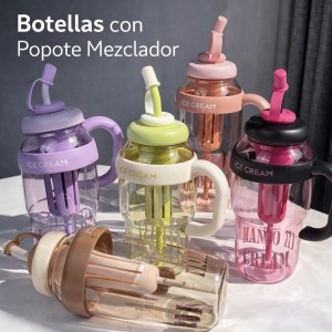 Botella con popote mezclador y asa por mayoreo CL-6015