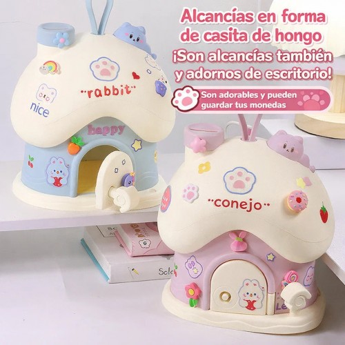Alcancía infantil con diseño de casa hongo, ideal para niños y decoración de escritorio. Perfecta para regalo y ahorro infantil. Venta por mayoreo CL-6688-1