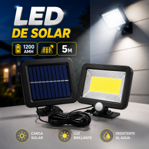 Lámpara solar LED con panel solar y sensor de movimiento. Ideal para patios y exteriores. Venta por mayoreo 