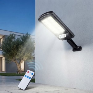 Lámpara solar LED con sensor, seis módulos de luz, panel solar integrado, soporte para pared y control remoto. Venta por mayoreo