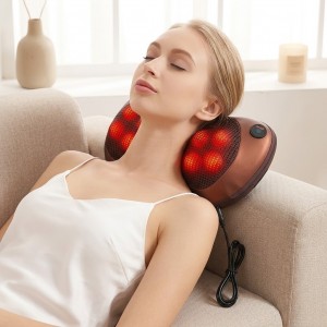 Almohada masajeadora eléctrica para cuello con mecanismo de doble giro, control integrado, alimentación de 110 V y clavija plana. Venta por mayoreo