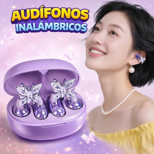 Audífonos Inalámbricos Diseño Mariposa con Estuche Lila por Mayoreo CL-Ej85 Audífonos Inalámbricos Diseño Mariposa con Estuche Lila por Mayoreo CL-Ej85
