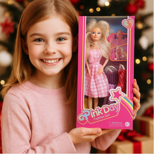 Muñeca fashion estilo “Pink Day” con vestido rosa y accesorios incluidos. Modelo CL-HS-052B1. Venta por mayoreo