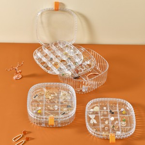 Joyero organizador transparente de doble capa ideal para guardar accesorios. Diseño práctico y elegante. 15*15*5cm Venta por mayoreo 