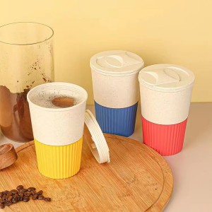 Vaso térmico de fibra de trigo ecológico de 500 ml. Ideal para café o té, resistente, reutilizable. Venta al por mayor