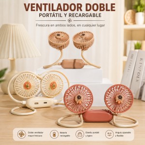 Ventilador Doble Portátil Recargable por Mayoreo