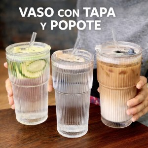 Vaso acanalado con tapa y popote reutilizable por mayoreo CL-VA43