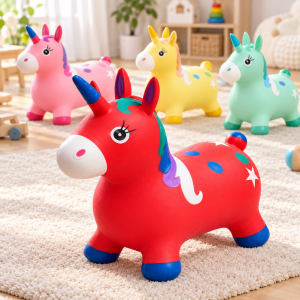 Caballito saltarín infantil con música en colores surtidos para niños. Venta por mayoreo