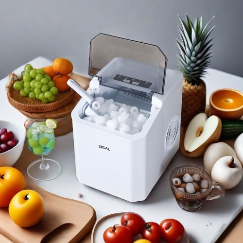 Máquina de hielos portátil ideal para hogar, cocina u oficina. Diseño práctico y compacto para bebidas frías. Venta por mayoreo