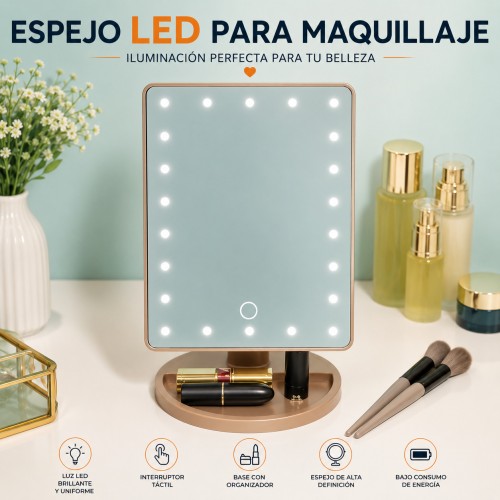 Espejo LED para Maquillaje con Base Organizadora por Mayoreo