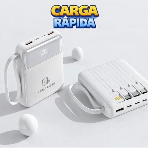 Power Bank 120W Carga Rápida con Pantalla Digital y Cables Integrados por Mayoreo CL-ba2008