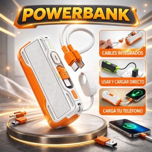 Power Bank Multifuncional con Cables Integrados y Carga Rápida por Mayoreo CL-ba2009