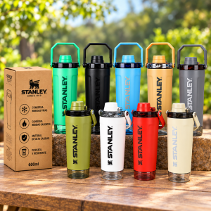 Termo Deportivo Sport de Acero Inoxidable de 600 ml con Asa y Boca Ancha por Mayoreo