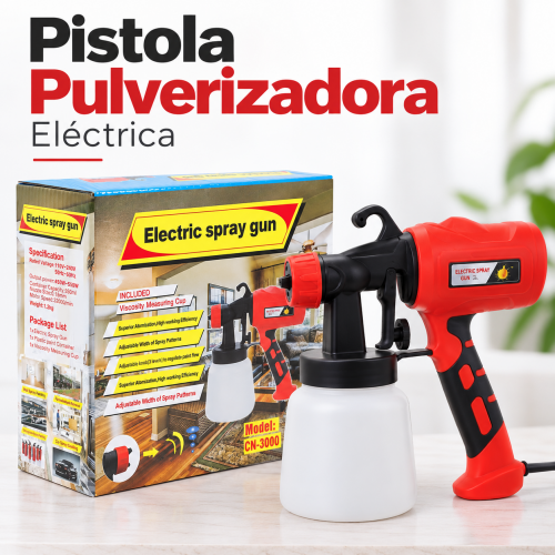 Pistola pulverizadora eléctrica modelo CN-3000 con depósito, ideal para aplicaciones de rociado. Venta por mayoreo Pistola pulverizadora eléctrica modelo CN-3000 con depósito, ideal para aplicaciones de rociado. Venta por mayoreo