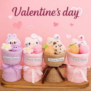 Peluche flor decorativa modelo CQ-3000 con personajes kawaii, perfecto para regalo, arreglos y detalles especiales. Venta por mayoreo